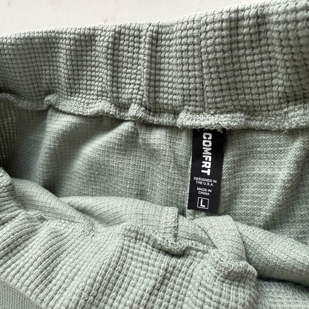 Comfrt Sage Green Waffle Crewneck Sweatshirt & Pant Set - Picture 3 of 5
